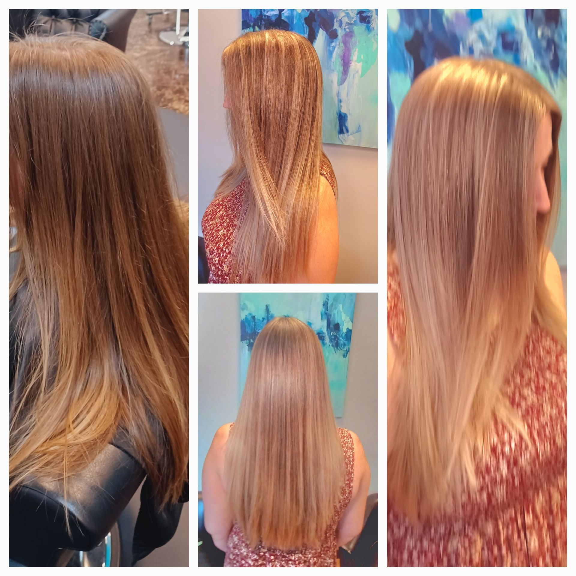A collage of three pictures of a woman 's hair before and after a haircut.