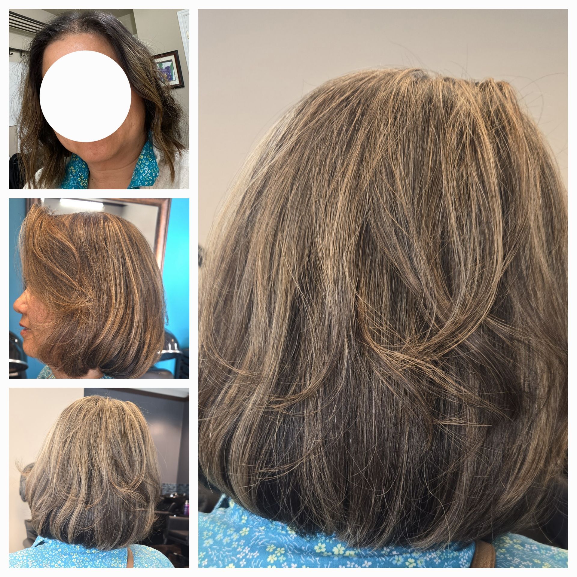 A collage of images of a woman 's hair