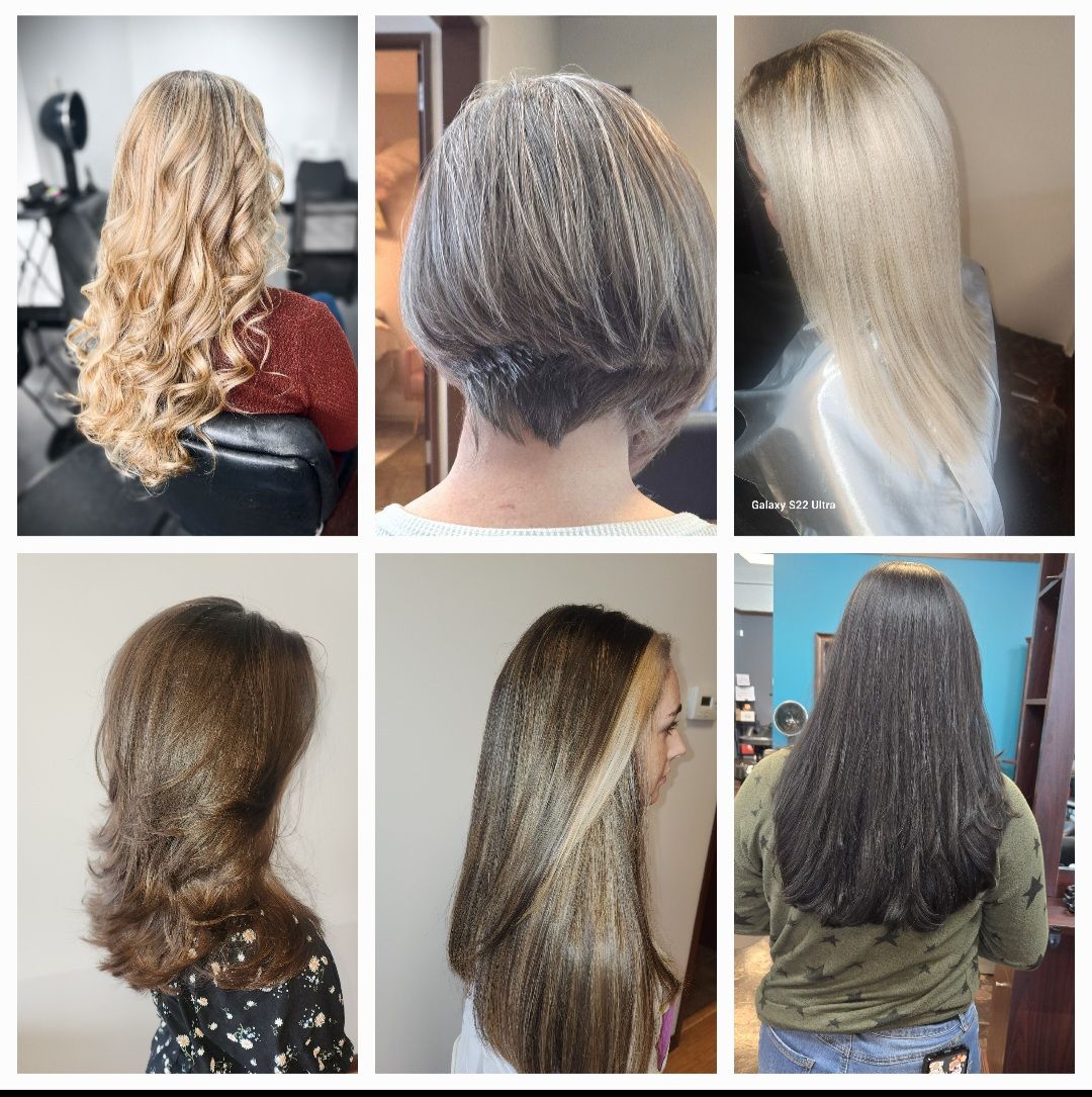 A collage of six pictures of women 's hair
