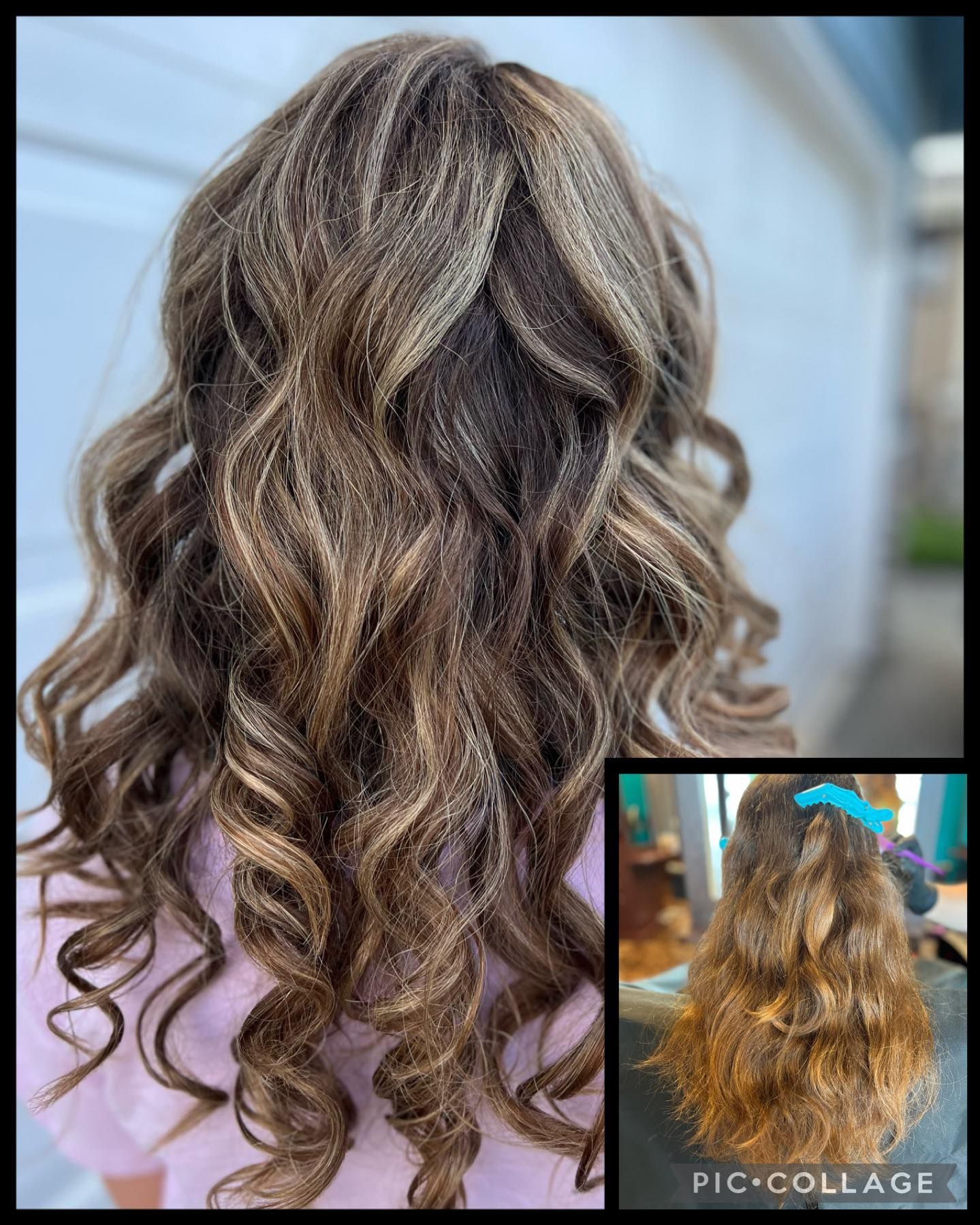 A before and after photo of a woman 's hair.