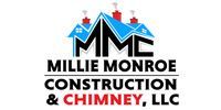 Millie Monroe Construction & Chimney, LLC logo with stylized black-and-red roof and house icon