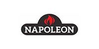 Napoleon logo with white text on a black oval and a red flame icon above the wordmark