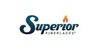 Superior Fireplaces logo in blue and orange text on a white background