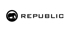 Black and white logo of Republic with an elephant inside a circle to the left of the word.