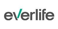 Logo for Everlife, with the “v” in teal. Grey font.