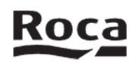 Roca logo: Black wordmark over a wavy line and a rectangle.