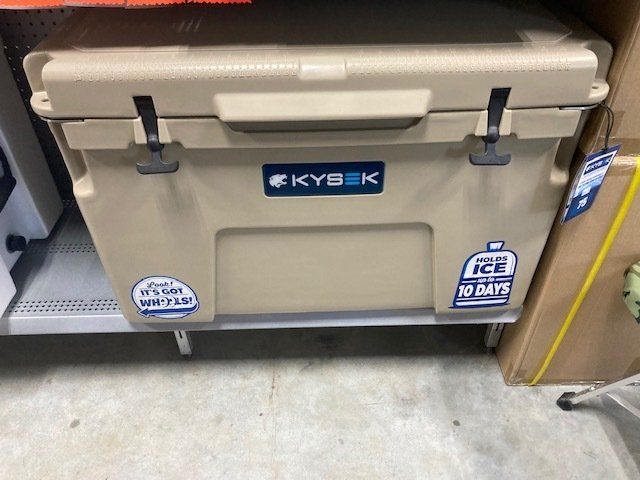 A kybek cooler is sitting on a shelf in a store