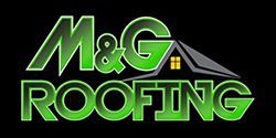 Green "M&G Roofing" logo with a house icon on a black background.