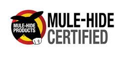 Mule-Hide Products Certified logo featuring a black mule silhouette on a yellow and red circular background.