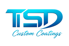 Turquoise "TSD" logo with curved "D" and "Custom Coatings" text.