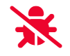 A red icon of a bug with a cross through it.
