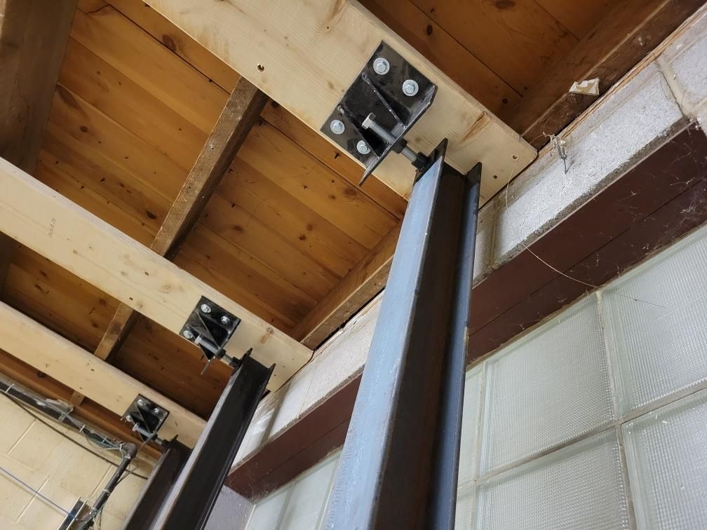 Installed I-beam straps to secure the wall