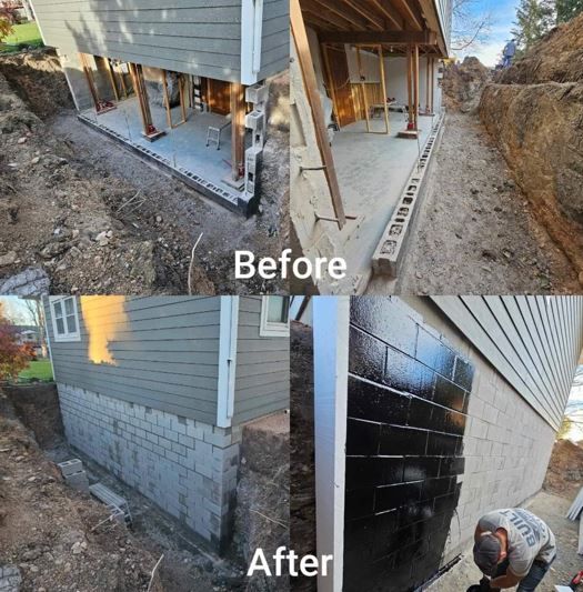 A before and after picture of a house being built