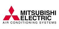 Mitsubishi Electric Air Conditioning Systems logo with red triangular emblem and black text