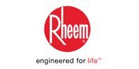 Rheem logo in a red circle with the tagline “engineered for life” underneath