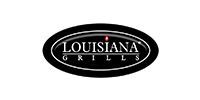 Louisiana Grills oval black logo with white lettering on a white background