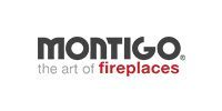 Montigo logo with the tagline “the art of fireplaces” in black and red