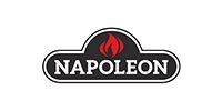 Napoleon logo in black and white with a red flame above the wordmark