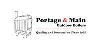 Portage & Main Outdoor Boilers logo with a boiler illustration and tagline 