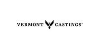 Vermont Castings logo in black text with a stylized bird emblem on a white background