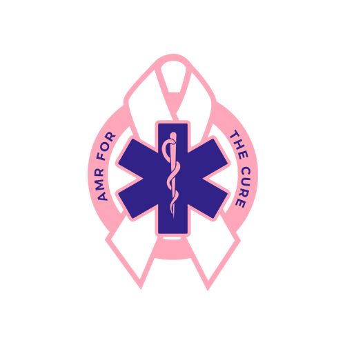 An AMR for the cure logo with a pink ribbon