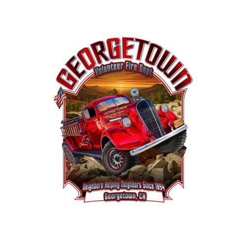 A red fire truck is driving down a rocky road