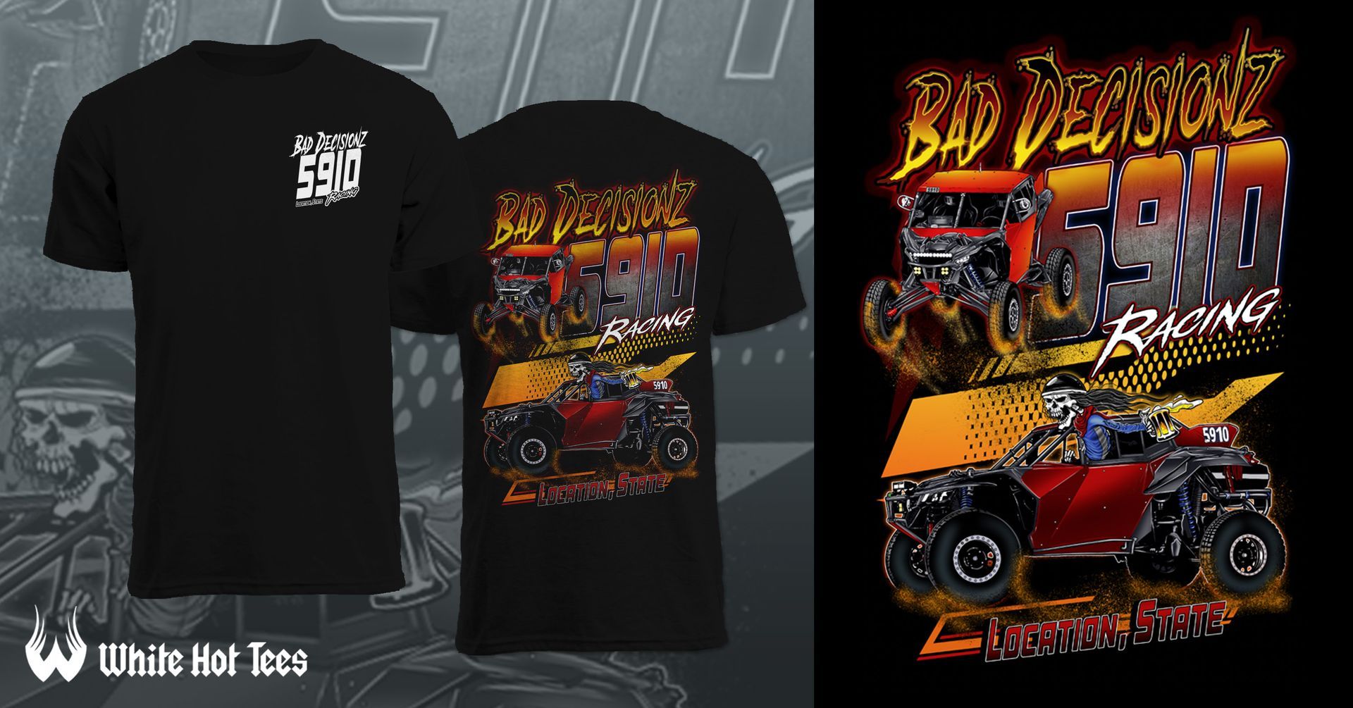 A black t-shirt with a picture of a car on it