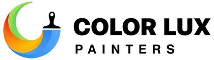 Logo for Color Lux Painters, featuring a paintbrush and a colorful crescent, with company name and "PAINTERS".