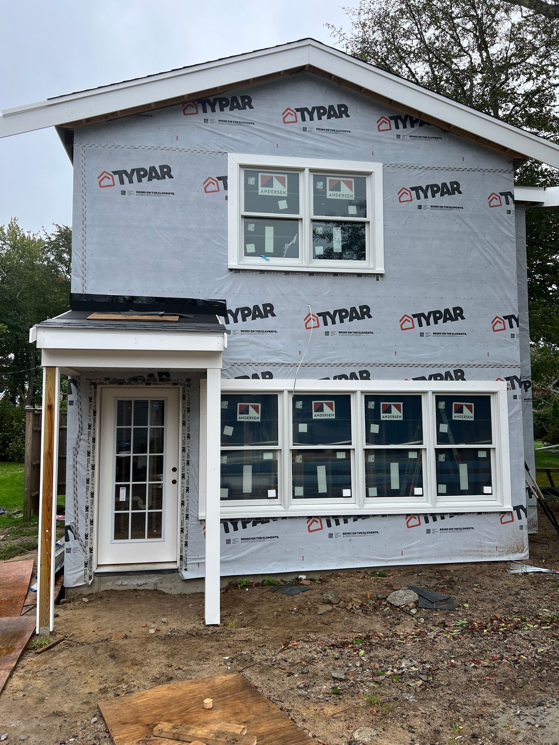 A house that is being built with styrofoam on it