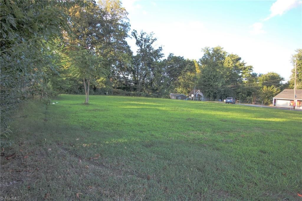 Grassy field with trees in the background under a partly cloudy sky.