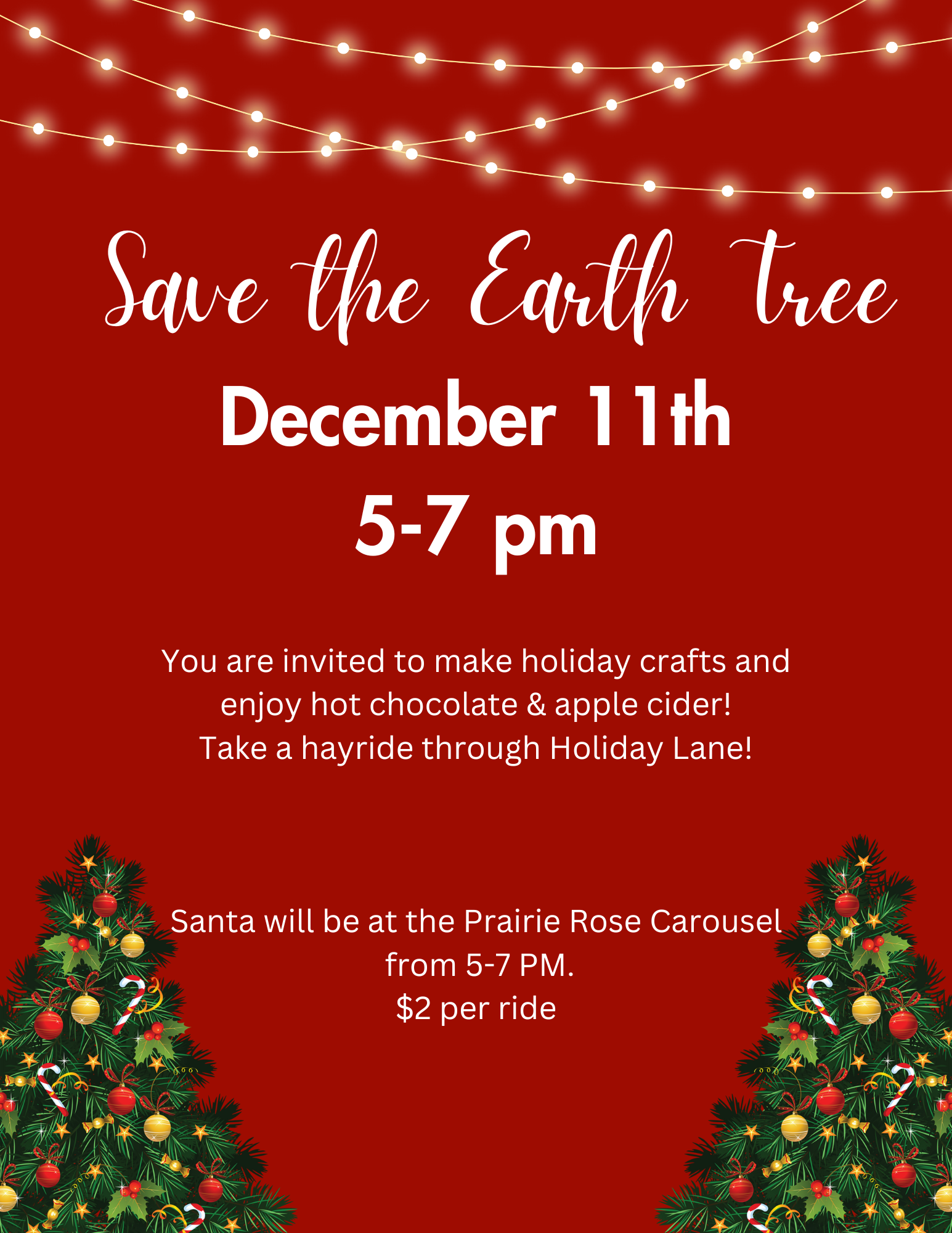 A red flyer for a save the earth tree event on december 11th