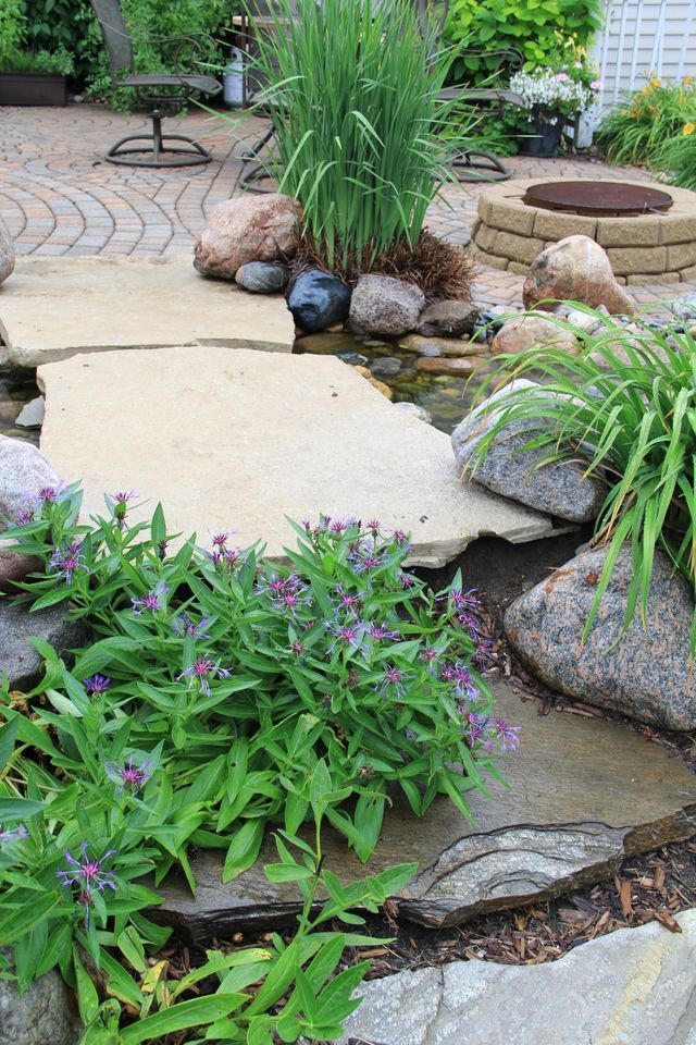 There is a fire pit in the middle of the garden.