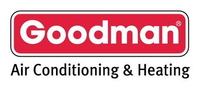 Goodman logo in white text on a red rectangular background, with 