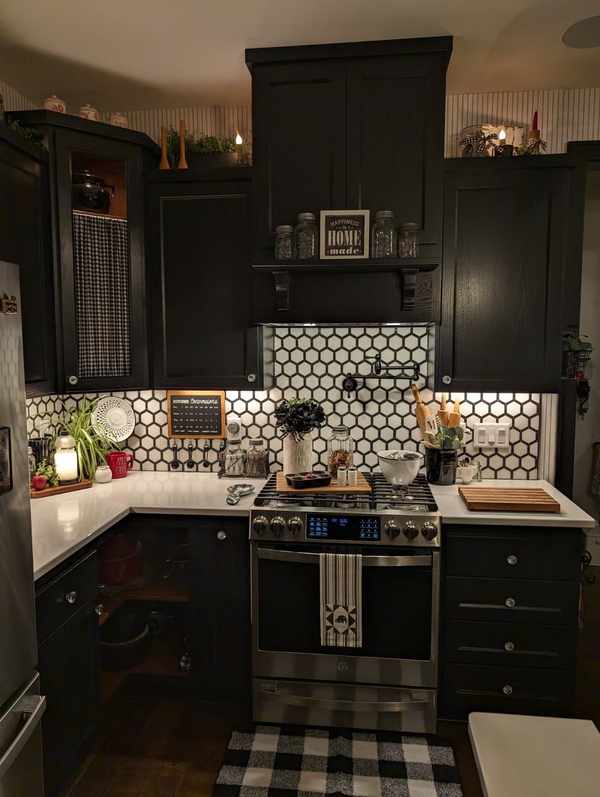 Kitchen with dark cabinets