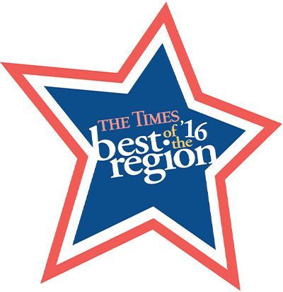 Red, white and blue star logo reading “The Times best of the region 16”