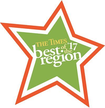 Orange-outlined green star logo reading “The Times best of the region”