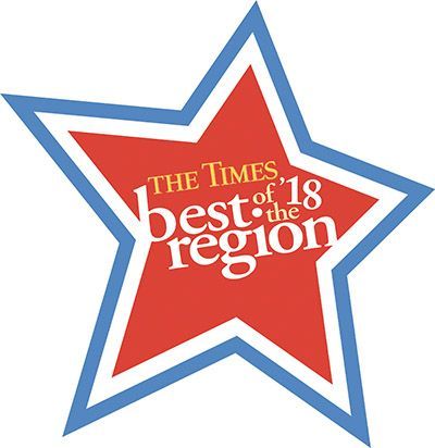 Red star logo reading “The Times Best of the Region” with blue outline on white background