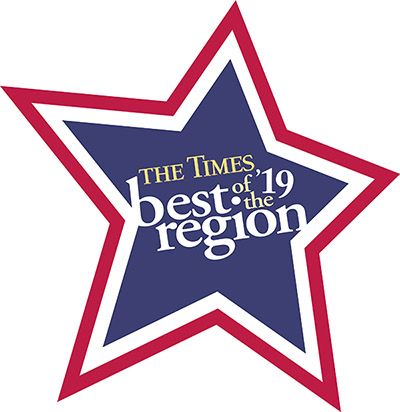 Star-shaped “The Times Best of the Region ’19” logo in red, white, and blue.