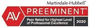 Martindale-Hubbell AV Preeminent 2020 badge with red, black, and white design