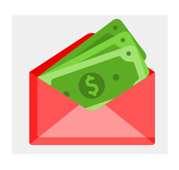 Red envelope with green money inside.