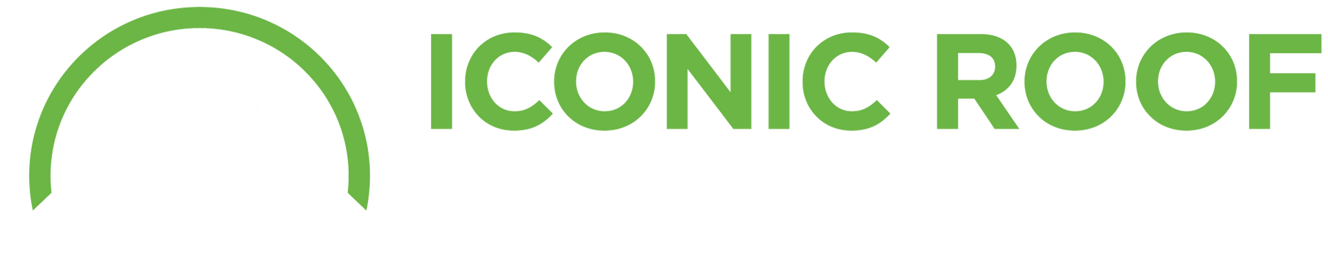 The words "ICONIC ROOF" in green sans-serif text next to a green arched line icon.