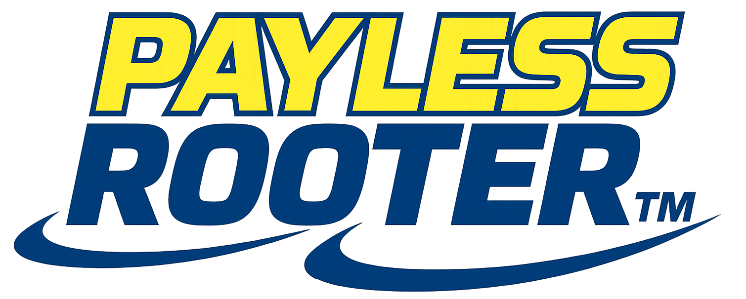 Payless Rooter logo with yellow and blue text on a white background.