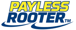 Payless Rooter logo with yellow and blue text on a white background.