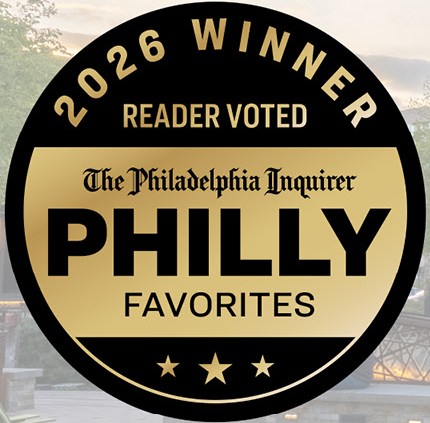 Black and gold “2026 Winner” Philadelphia Inquirer Philly Favorites award badge with stars
