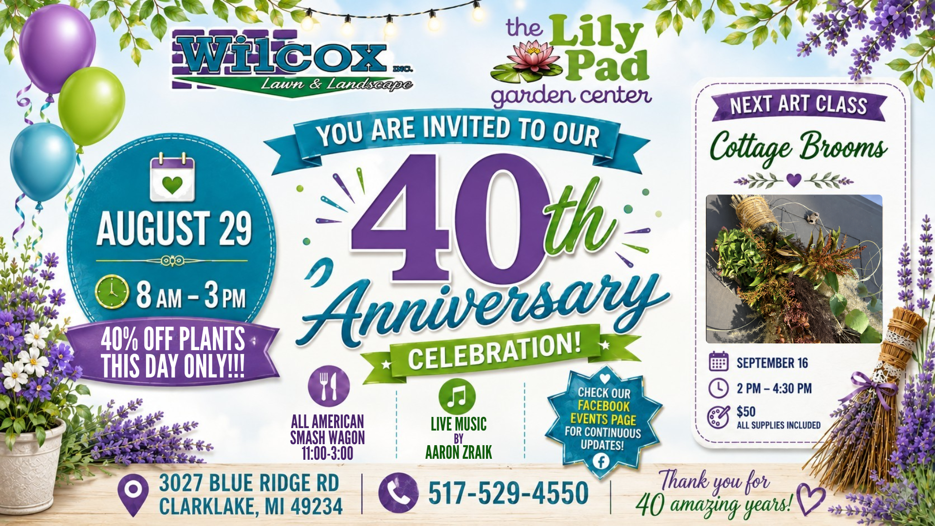 Promotional flyer for The Lily Pad Garden Center.