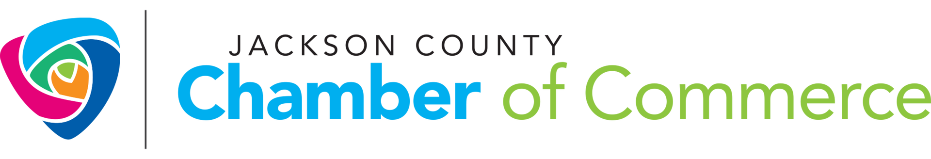 Logo of the Jackson Area Chamber of Commerce: red, blue and orange logo on the left with the name to the right.
