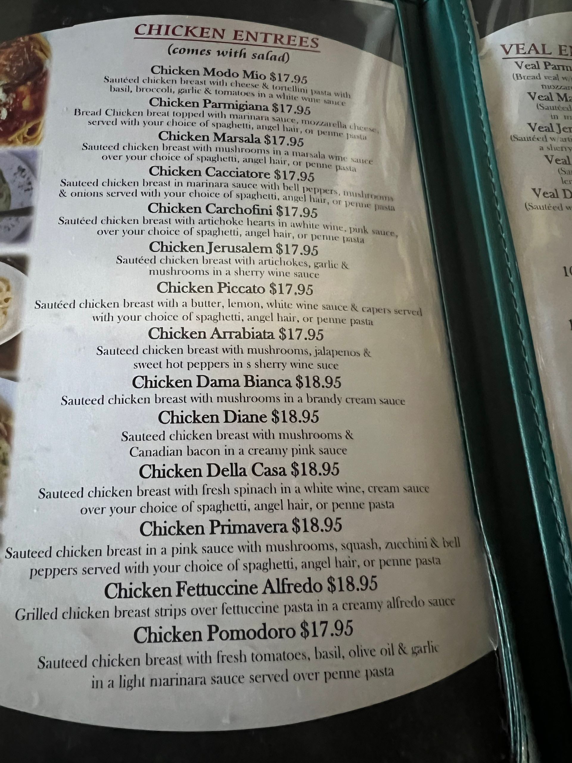 Joe's Italian Kitchen - Chicken Entrees