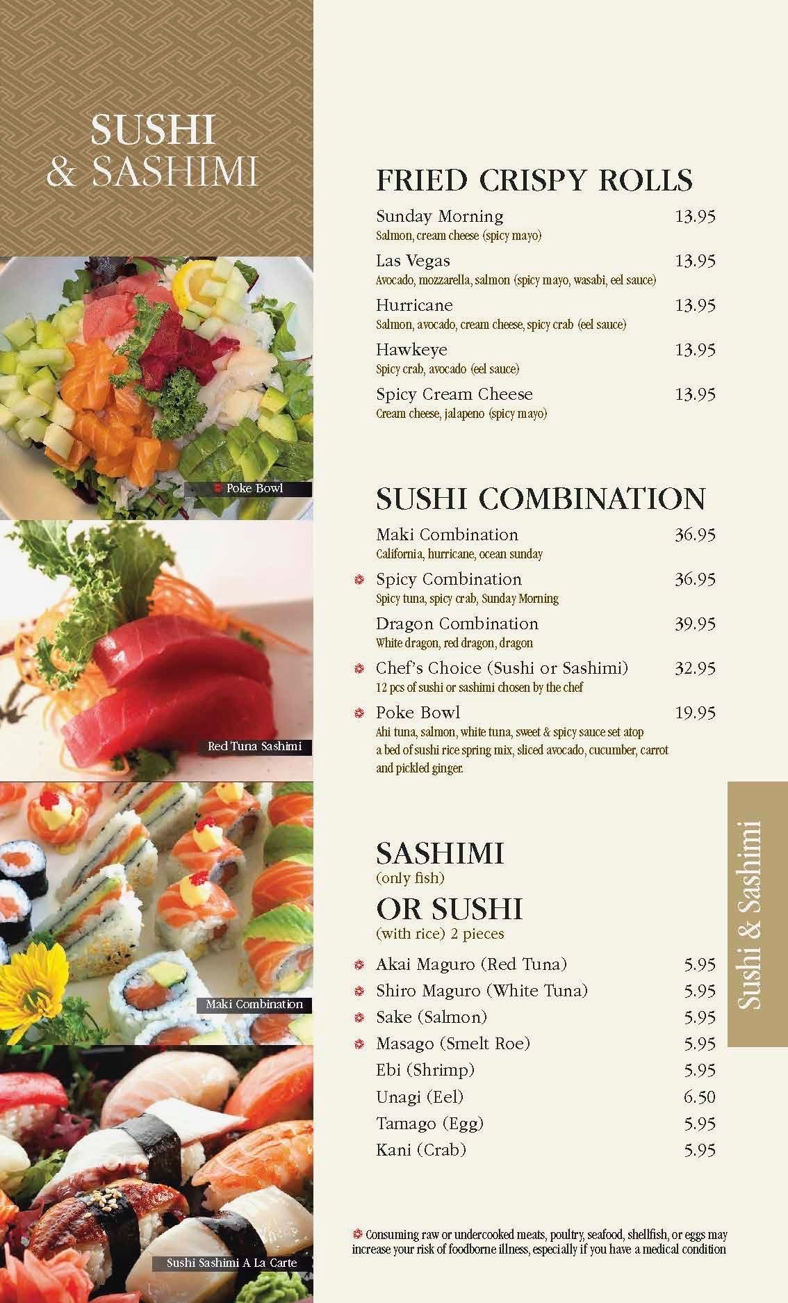 Sushi and Sashimi menu