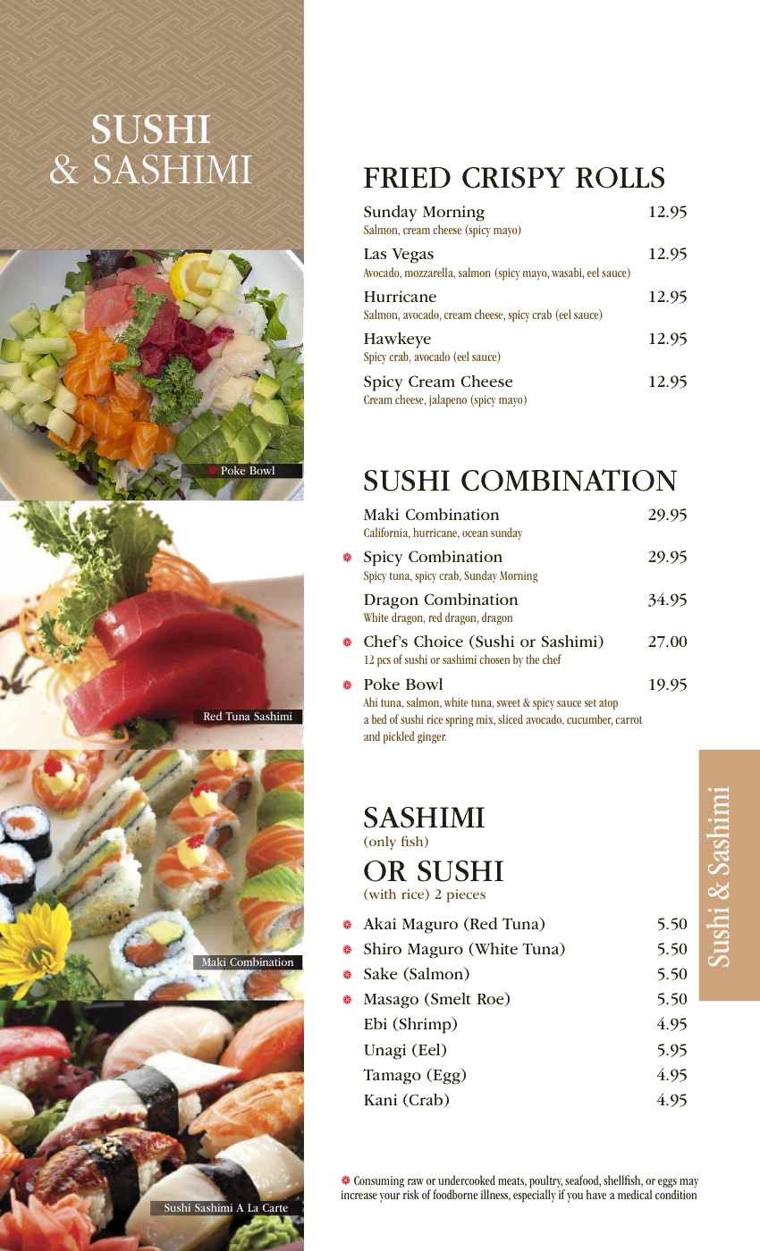 sushi and sashimi menu