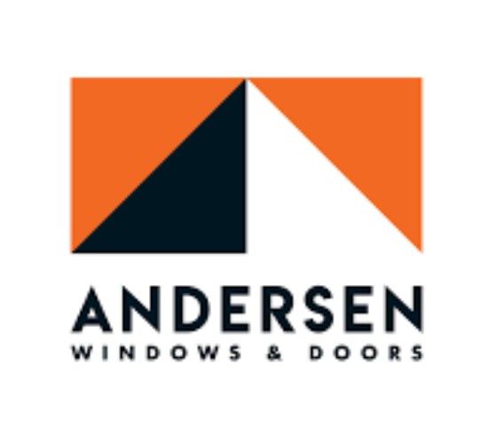 Andersen Windows & Doors logo with orange and black geometric icon